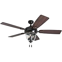 Honeywell Ceiling Fans Glencrest, 52 Inch Indoor Outdoor LED Ceiling Fan with Light, Pull Chain, Dual Mounting Options, ETL Damp Rated, Dual Finish Blades, Reversible Motor - 50615-01 (Espresso)