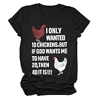 Womens Chicken Mom T-Shirt, Funny Letter Print Short Sleeve Shirts Chicken Graphic Tee Cute Summer Casual Tops Trendy