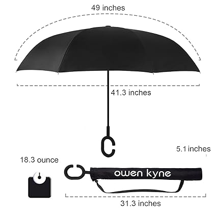 Owen Kyne Windproof Double Layer Folding Inverted Umbrella, Self Stand Upside-down Rain Protection Car Reverse Umbrellas with C-shaped Handle