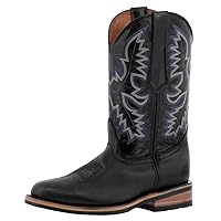Mens Black Western Leather Cowboy Boots Rodeo Saddle Roper Toe
