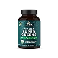 Ancient Nutrition Super Greens with Probiotics, Organic Superfood Tablets Made from Spirulina, Chlorella, Moringa, and a Resilient Probiotic, 30 Servings, 90 Count