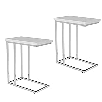 Sofa Side Set of 2-Modern C Shaped End Tables-Laptop Trays or Compact Bedside Nightstands-Space Saving Furniture (White), 23.75