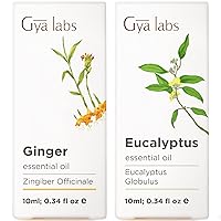 Ginger Oil for Belly Fat & Pain & Eucalyptus Essential Oil for Diffuser Set - 100% Pure Therapeutic Grade Essential Oils Set - 2x10ml - Gya Labs