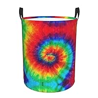 Tie Dye Rainbow Waterproof Oxford Fabric Laundry Hamper,Dirty Clothes Storage Basket For Bedroom,Bathroom