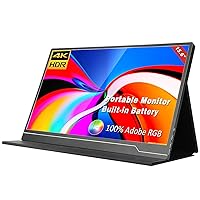 15.6 inch 4K Portable Monitor Built-in Battery 500 Brightness 100% Color Gamut for Laptop for ps5 with Leather Case