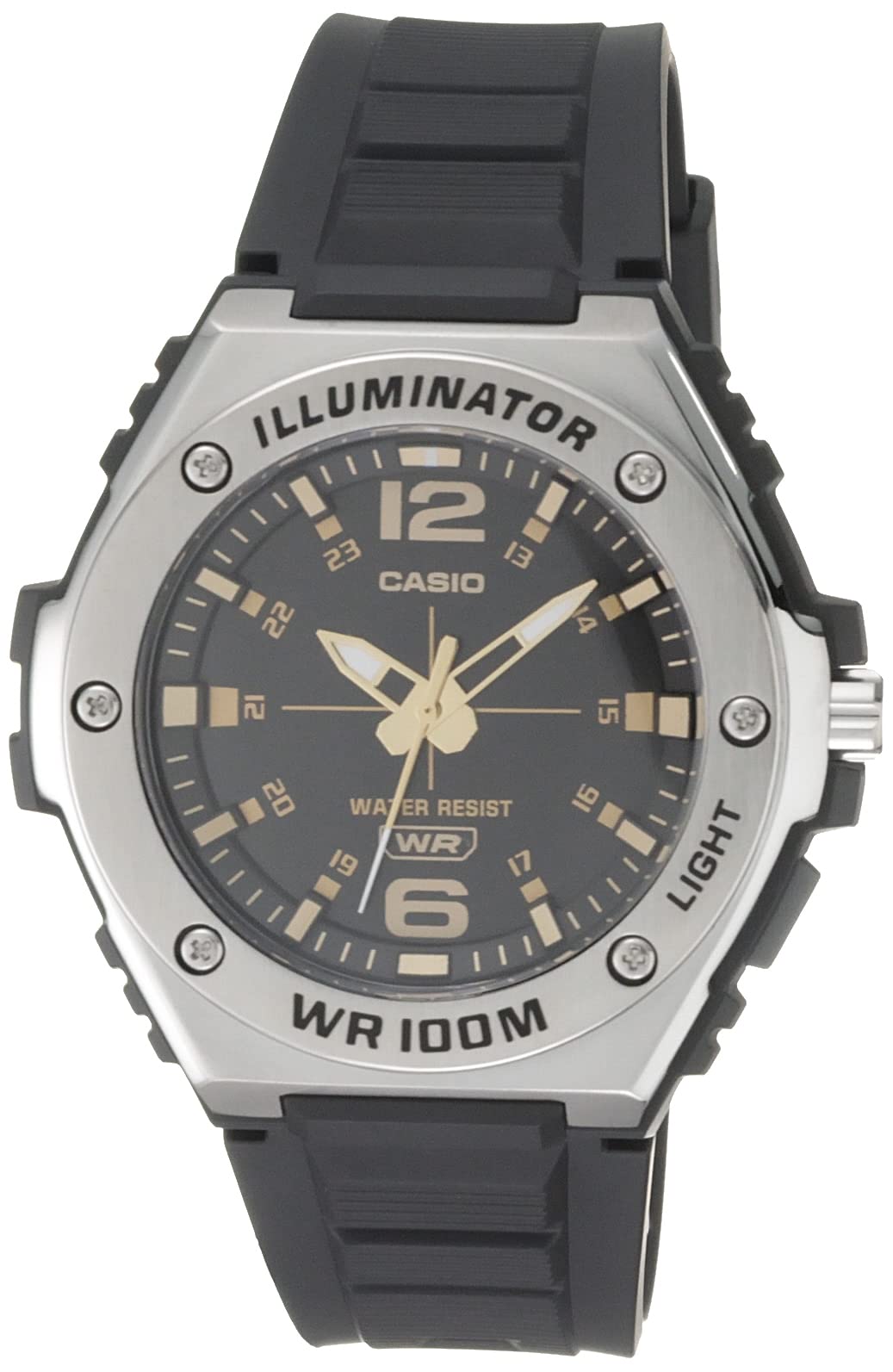 Casio Illuminator Men's Quartz Sport Watch with Black Resin Strap Heavy Duty Metal Bezel Model: MWA100H-1A2V Silver-Tone