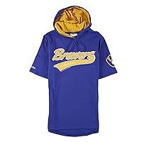 Mitchell & Ness Mens Hooded Brewers Graphic T-Shirt, Blue, Small