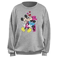 Disney Women's Junior's Mickey Minnie Love Oversized Fleece, Heather Grey, Small