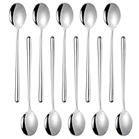 Miupoo Spoons,Stainless Steel Long handled soup spoons,Silver,10 Piece (8.7x1.6 Inches)