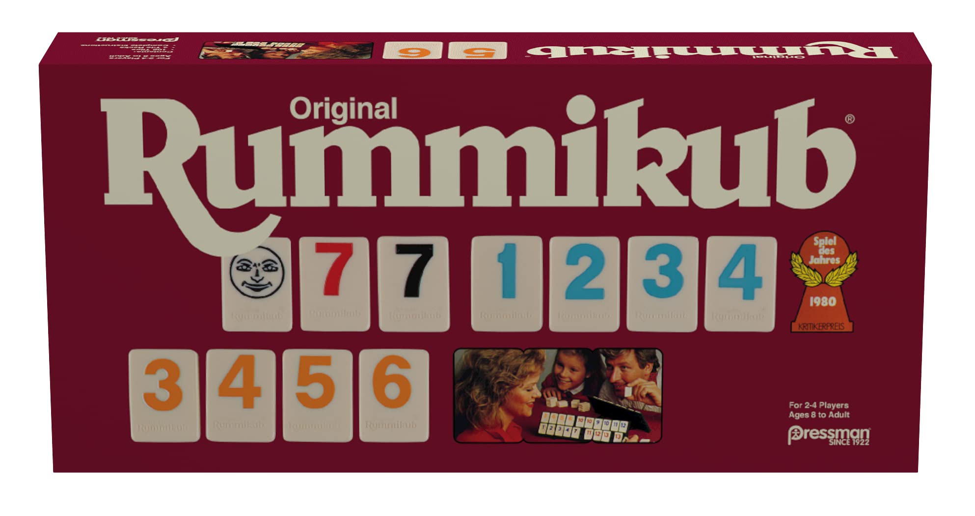 Pressman Original Retro Style Large Numbers Rummikub - Includes Tiles with Bright, Over-Sized, Inset Numbers for Easy Viewing, Multi Color