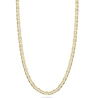 Miabella Italian Solid 18K Gold Over Sterling Silver Italian 3mm, 4mm, 6mm Diamond-Cut Flat Mariner Link Chain Necklace for Women Men, 925 Italy