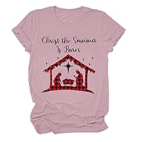 XJYIOEWT Womens Tops Dressy Casual for Womens Christ Printed Short Sleeve O Neck T Shirt Top O Holy Night Plain Long Sl