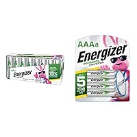 Energizer Rechargeable AA Batteries, Recharge Universal Double A Battery Pre-Charged, 16 Count & Rechargeable AAA Batteries, Recharge Universal Triple A Battery Pre-Charged, 8 Count