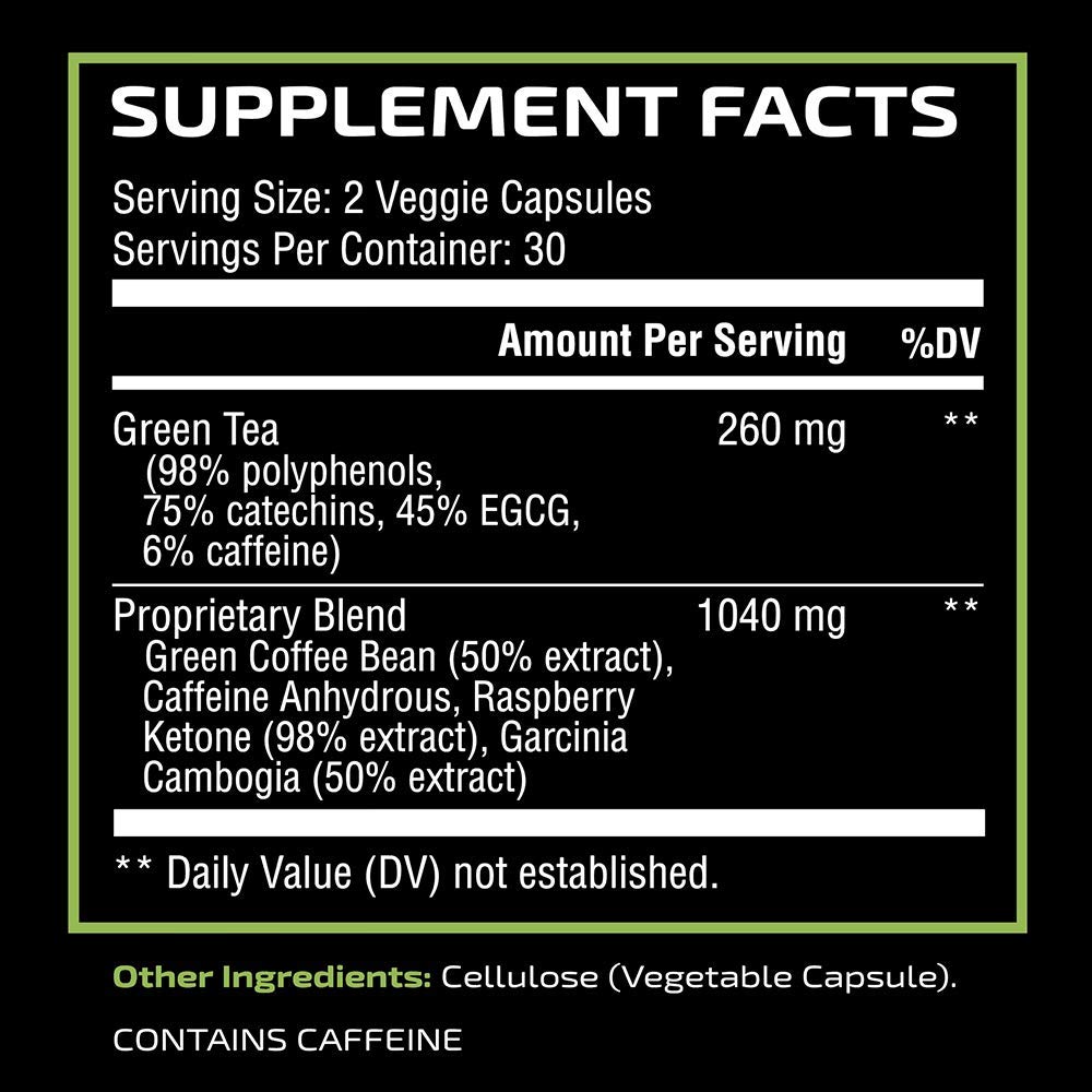 Green Tea Weight Loss Pills | Belly Fat Burner, Metabolism Booster, & Appetite Suppressant for Women & Men | 45% EGCG | With Green Coffee Bean Extract | Vegan, Gluten-Free Supplement | 60 Capsules