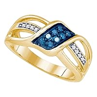 The Diamond Deal 10kt Yellow Gold Womens Round Blue Color Enhanced Diamond Crossover Band Ring 1/5 Cttw
