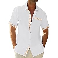 Hawaiian Shirt for Men Summer Vintage Standing Collar Dress Shirts Loose Beach Short Sleeve Button Down Shirt