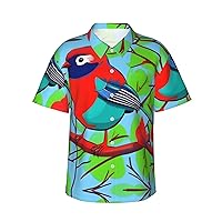 Colorful Birds Hawaiian Shirts for Men, Print Summer Beach Casual Short Sleeve Button Down Shirts,Summer Beach Dress Shirts