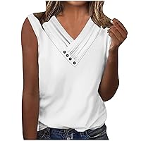 Trendy Tanks Top for Women Casual Pleated V-Neck Tops Solid Color Ruched Loose Fit Sleeveless Shirts Summer Blouses