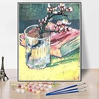 Paint by Numbers Kits for Adults and Kids Blossoming Almond Branch in A Glass with A Book Painting by Vincent Van Gogh DIY Oil Painting Paint by Number Kits 20X30CM