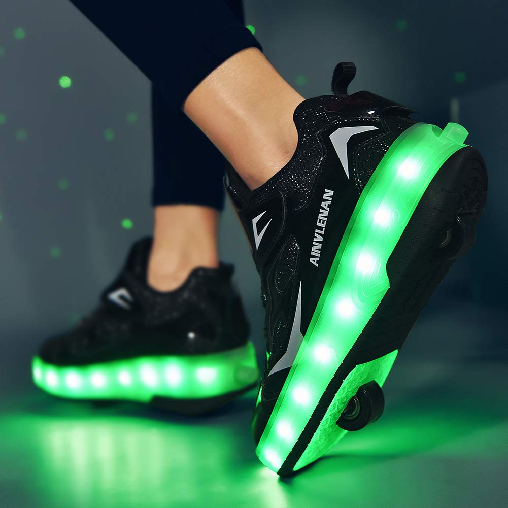 Ylllu Kids LED USB Charging Roller Skate Shoes with Wheel Shoes Light up Roller Shoes Rechargeable Roller Sneakers for Girls Boys Children