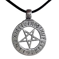 2 Sided Celtic Pagan Wiccan Wicca Viking Jewelry Inverted Pentagram Star Pentacle Magic Rune Silver Pewter Men's Pendant Necklace Protection Amulet Lucky Charm Safe Travel Talisman Black Leather Cord