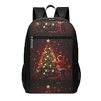 Glowing Christmas Tree Print Simple Sports Backpack, Unisex Lightweight Casual Backpack, 17 Inches