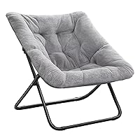 Tiita Comfy Saucer Chair, Soft Faux Fur Oversized Folding Accent Chair, Lounge Lazy Chair for Kids Teens Adults, Metal Frame Moon Chair for Bedroom, Living Room, Dorm Rooms, X-Large, Grey