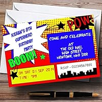Vintage Comic Superhero Theme Personalized Birthday Party Invitations