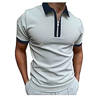 Men's Classic Short Sleeve Polo Shirt 1/4 Zip Up Casual Slim Fit T-Shirts Striped Graphic Printed Tops Beach Tees