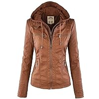 Andongnywell Clearance Women Hooded Faux Leather Jacket Suede Zip Up Moto Biker Coats Sweatshirts Blouses Overalls