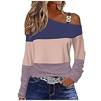 Womens Cold One Sleeve Shoulder Tops Long Sleeve Shirts Sexy Casual Blouse Solid Gradient Color Block Slim Fit Blouse