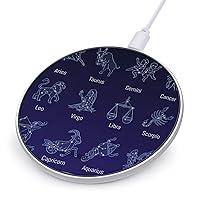 Zodiac Signs in Sky Portable Fast Charging Pad 10W Round Charger with USB Cable for Travel Work