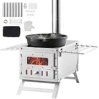 VEVOR Camping Wood Stove Stainless Steel Camping Tent Stove, Portable Wood Burning Stove with Chimney Pipes & Gloves, 700in³Firebox Hot Tent Stove for Outdoor Cooking and Heating with 8 Pipes