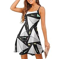 Paper Airplane Women's Sling Dress Spaghetti Strap Mini Dress Sleeveless Short Dresses Casual Swing Sundress
