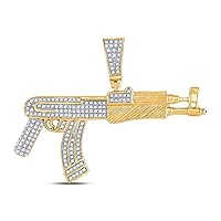The Diamond Deal 10kt Yellow Gold Mens Round Diamond Rifle Gun Weapon Charm Pendant 7/8 Cttw