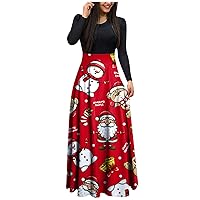 Semi Formal Dresses for Women 2024 Long Sleeve,Ladies Easter Dresses Printed Long Sleeve Round Neck 1950s Eveni