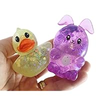 2 Easter Sugar Balls - Bunny & Duck Thick Glue/Gel Syrup Molasses Stretch Ball - Ultra Squishy and Moldable Slow Rise Relaxing Sensory Fidget Stress Toy Cute Easter (Random Colors)