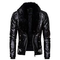 Leather Jackets With Removable Fur Collar Mens Vintage Motorcycle Faux Pu Leather Jacket Steampunk Coat Outwear