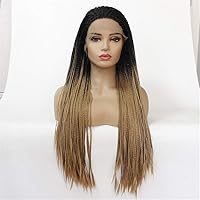 Braided Front Wigs Two Tone Synthetic Front Braid Wig with Long Hair Braided Wig for Female Ombre Brown high Temperature Fiber Hair,20 inches