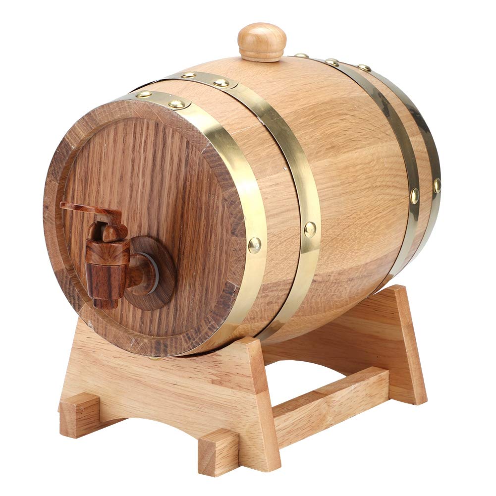 Wooden Beer Barrel, 1.5L Vintage Oak Wood Large Capacity Wine Keg Household Storage Bucket Beer Casks Wine Barrel Dispenser, Beautiful and Practica...