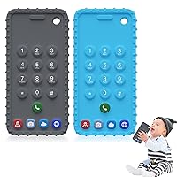 2 Pcs Remote Control Baby Teething Toys,Cellphone Silicone Teething Toys for Babies 3-12 Months,BPA Free Baby Teething Toys,Chew Toys for Babies Toddlers Boys Girls（Gray+Blue）