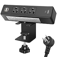Desktop Clamp Power Strip with USB, Surge Protector Power Charging Station Outlet with 3 Plugs 3 USB A 1 USB C PD 18W Fast Charging, Desk Mount Multi-Outlets for Home Office Garage Workshop