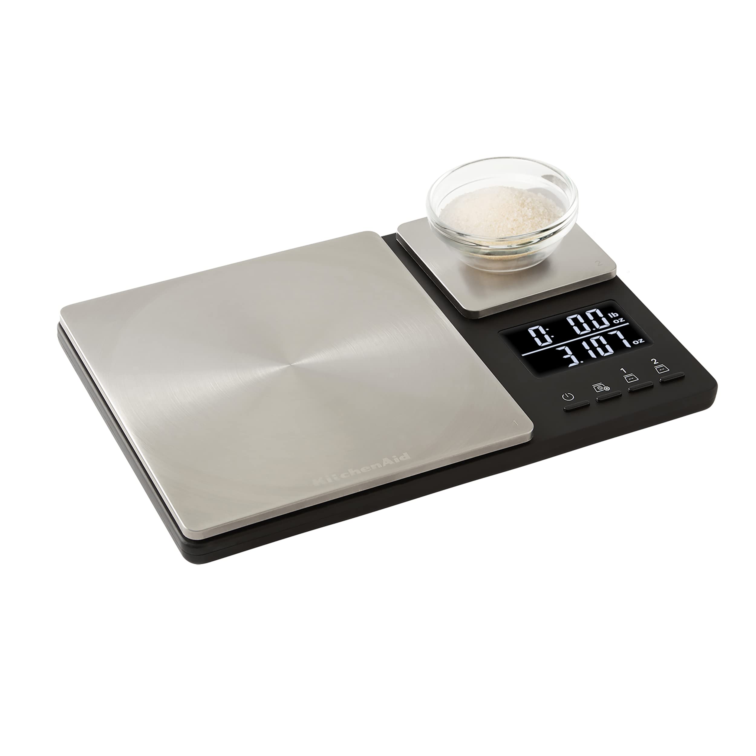 KitchenAid KQ909 Dual Platform Digital Kitchen and Food Scale, 11 pound capacity and Precision 16oz capacity, Black with Stainless Steel
