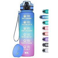 Motivational 32 oz/24 oz Water Bottle with Time Marker, Updated BPA Free Leak Proof Water Bottles，Options include a fruit strainer or both a strainer and straw, Perfect For Fitness Gym Outdoor