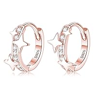 Reffeer Solid 925 Sterling Silver CZ Star Hoop Earrings for Women Teen Girls Star Huggie Hoop Earrings Hypoallergenic