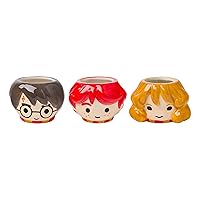 Silver Buffalo Harry Potter Hermione Ron 3pc Ceramic 3D Sculpted Mini Cup Set, Perfect as a Sugar, Cream, or Milk set, 3.5 Ounces