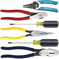 Klein Tools 80080 Hand Tool Kit includes 2 Screwdrivers, Made in USA, 3 Pliers, Wire Stripper and Cutter, for Electricians, 6-Piece