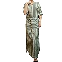 Flygo Women's Summer Loose Baggy Rolled Sleeve Kaftan Dress (Small, Green)