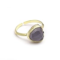 Rose Cut Designer Band Grey Cats Eye Ring | Gold Plated Handmade Rings | Gemstone Adjustable Trillion Shape Gift For Her Ring Jewelry 1093 14F