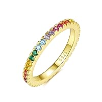 Emmie Jewelry Eternity Ring 925 Silver with Colourful Zirconia Stones Women's Ring with Rainbow Stones Around Rainbow Rings for Women, Women Jewellery, Precious metal